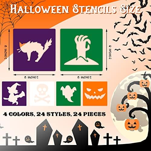 Epakh 24 peças estênceis de Halloween para crianças 8 polegadas Desenho de estênceis de giz estêncils grandes modelos de