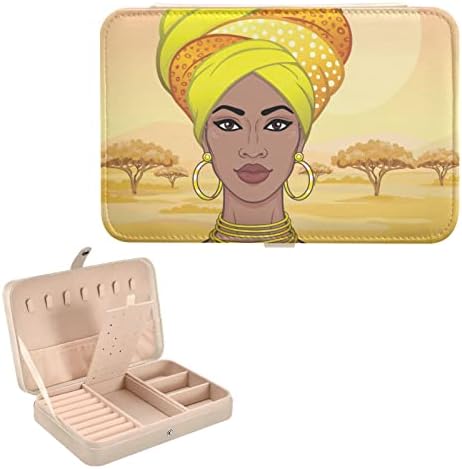 ENNENWGOGO African Woman Box Box Box PU Couro Jóias Organizador Exibição de Viagem Exibição para Presentes