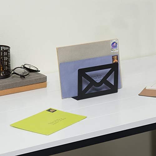 Mygift Black Metal Mail Organizer titular para mesa com design de envelope de corte, casa, escritório, contas de desktop