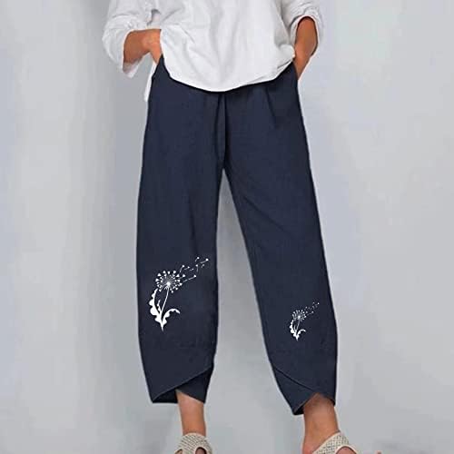 Calças de perna reta feminina impressão calças soltas para feminino para linho de gaze de linho casual calça de verão roupas kt kt