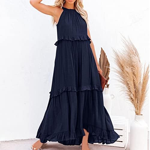 Vestidos para mulheres 2022 feminino verão maxi vestido halter mangas mangas vestido de praia casual swing solto boho