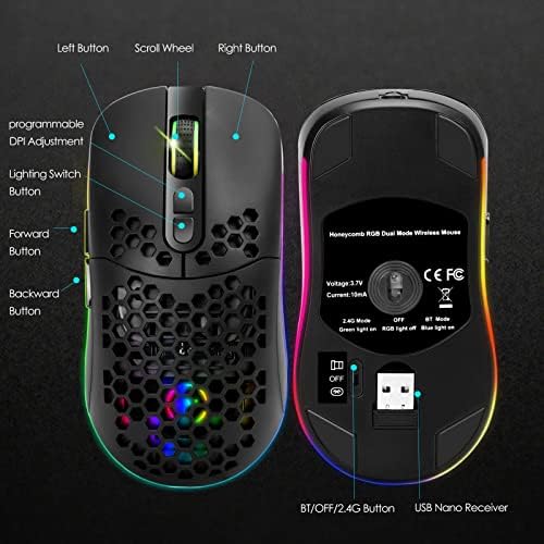 Camundongos de computador GreenPoster para Laptop Mouse Gaming Device Pointing Wireless 2.4g Bluetooth Luminescent para jogos
