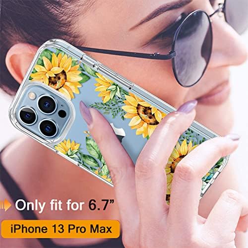 Giika para iPhone 13 Pro Max Case com protetor de tela, 6,7 polegadas de proteção à prova de choque, feminino de proteção floral feminino com capa de capa de para -choque TPU para iPhone 13 Pro Max, girassóis amarelos