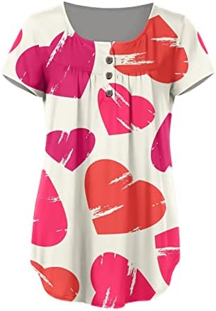 Camisa de vestido feminino camisetas camisetas de fivela de fivela em V camisas de coração curto de manga curta Blusa