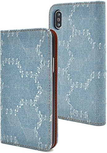 PLATA para iPhone X Danam Danh Denim Geométrico Padrão Caso de Cobertão Tipo de Livro [Non Flap A]