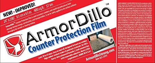 Armordillo Banchartop Protection Film W Free Knife. Proteção de superfície autodidata clara para laminados, bancadas de casaco de pedra