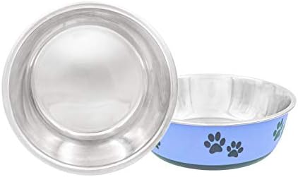 Puppy Pet Products Fuzzy Pet Products Bowl & Water Bowl para cães e gatos | Série de designer: Detalhes de impressão de pata, aço