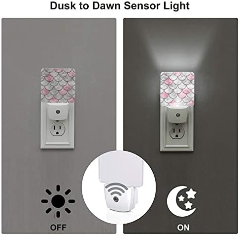 DPBEST Pink Silvery Mermaid Scale plug-in plug-in Night Light Dusk to Dawn Smart Sensor, LED branca LED Nightlight