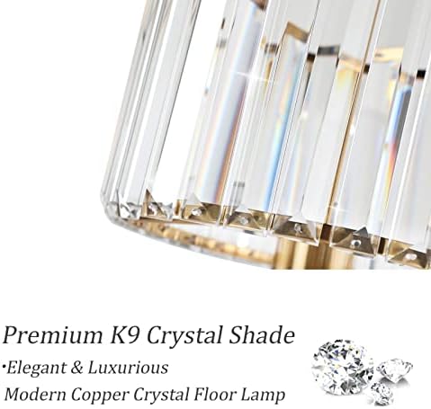 Lâmpada de piso de latão Ralbay, lâmpada de chão de cristal de ouro para a sala de estar iluminação brilhante, moderno