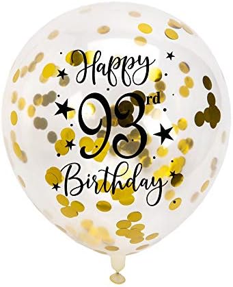 Balões de látex de confete de 93º ouro, mulher ou homem feliz de 93 anos de festa de aniversário decoração de balões com confete,