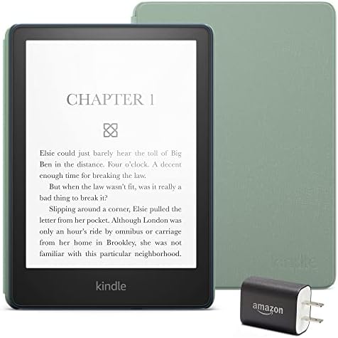 Pacote Essentials do Kindle Paperwhite, incluindo Kindle Paperwhite - Wi -Fi, suportado por anúncios, capa de couro da e adaptador