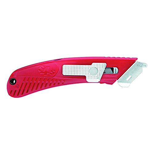 Aviditi S4S® Cutter de segurança de primavera de primavera, garra vermelha e canhota, faca possui guia de segurança de aço