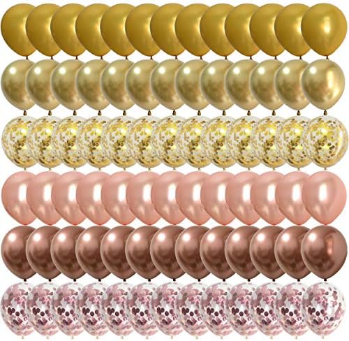 Balões rosa corado de 12 polegadas e balões de confete de ouro rosa para decorações de festa de aniversariante para