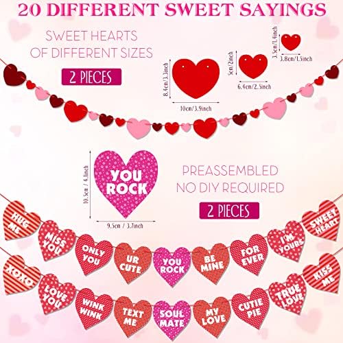 4 peças do Dia dos Namorados Conversando corações de banner Decorações de coração de doces Sentido Coração Banner de