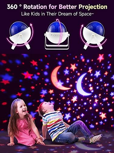 One Fire Star Lights for Bedroom 48 Cores+360 ° Girando, Projeto da luz da noite infantil+alto -falante Bluetooth, Luzes