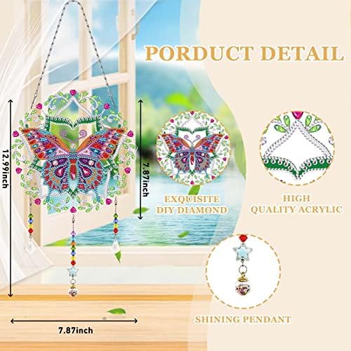 LLDREST 13,8 Butterfly Diy Diamond Painting Kits para adultos, suncatcher dream 5d sinos de vento para decoração externa externa, presente