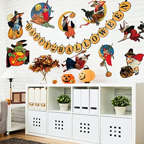 Quera Large Halloween Decorações da sala de aula vintage Bujas Bulletin Board Cutouts Acentos 9 PCs com 40 PCs Ponto de cola Papinha de abóbora para ornamentos de parede da porta de festa do Halloween