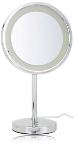 Espelho de maquiagem de mesa iluminado por Jerdon - espelho de maquiagem iluminado por halo com ampliação de 1x e 5x no