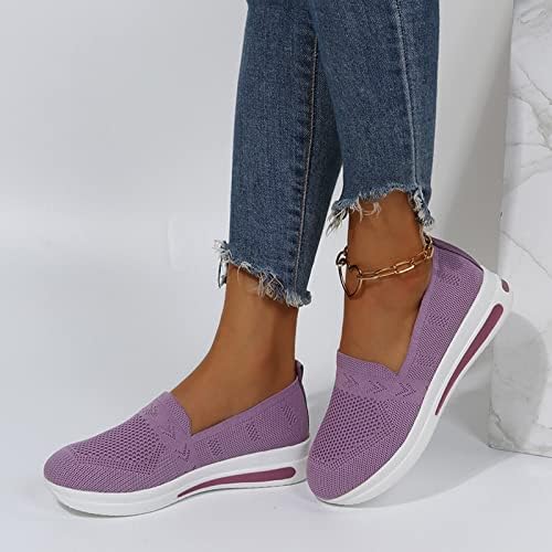 Sneakers femininos deslizam os sapatos de caminhada em torno do dedo do pé atlético Comfort Sapatos Oxford Casual Sapas Casual