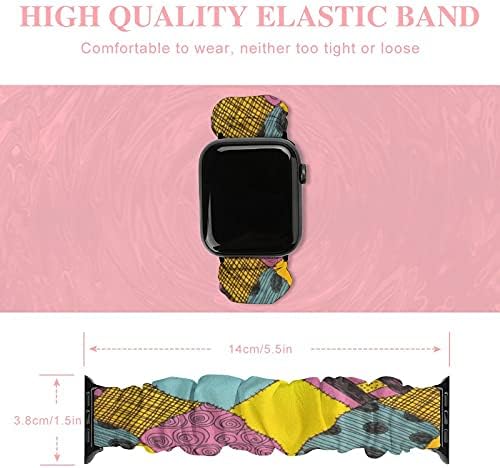 Jack & Sally Strap Compatível com Apple Watch Band 38mm 40mm 42mm 44mm Banda de cinta elástica elástica feminina pulseira