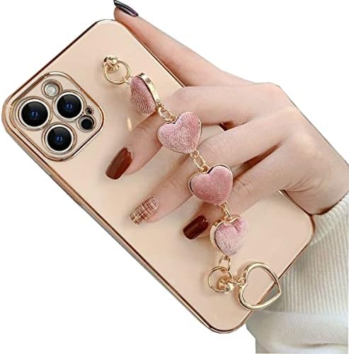 Changjia iPhone 14 Pro Max Case com pulseira de pulso, Love Love Heart Mulheres femininas Câmera cheia Proteção de choque à prova