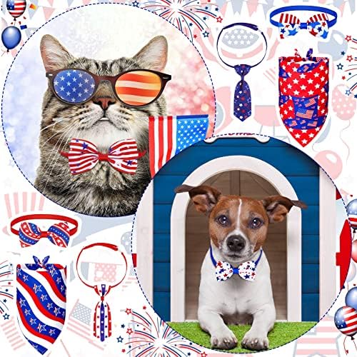 24 PCS Independence Day Dog Bow Conjunto inclui 10 PCs 4 de julho Cachorro laço de cão, 10 PCs C doenças de cães patrióticos e 4