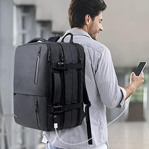 Mochila de viagem expansível de TPAIDS para homens, Backpack de Laptop de Flight Backpack, de 40l de 40l com porta de carregamento USB, Backpack Backpack Backpack Black