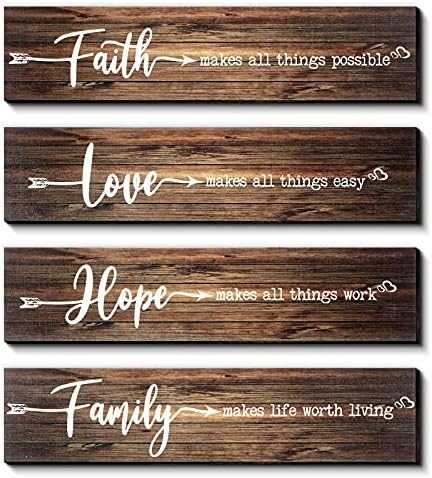 4 peças Rustic Wood Sign Sign Wall Decor Faith torna todas as coisas possíveis cotação sinal de amor rústico Hope Family