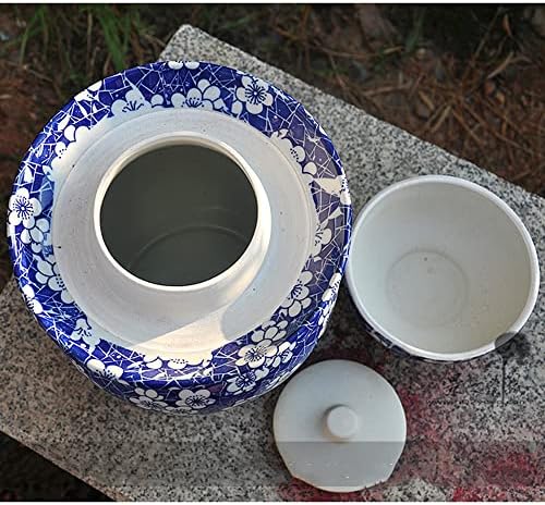 Wlbhwl jingdezhen cerâmica tampa dupla tampas duplas de porcelana azul e branca potes de potes selados frascos de vinhos de imersão de vinhos de cor verde de ameixa verde
