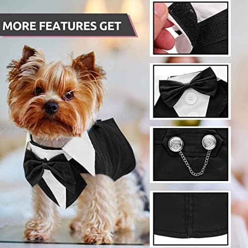 Tuxedo Dog Sunfura Tuxedo Terno com Bandana Set, traje formal de camisa de terno de casamento com gravata borboleta