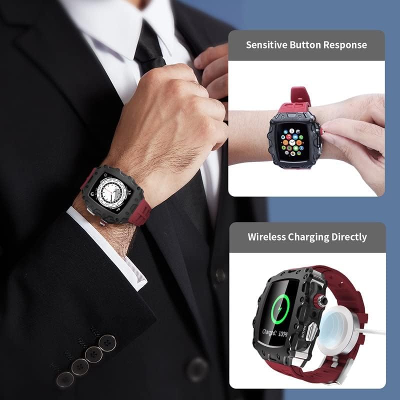 Kit de modificação de luxo Saawee para Iwatch Series 7 654 SE metal com tela de vidro para Apple Watch 44 45mm Tampa de pára -choques de borracha