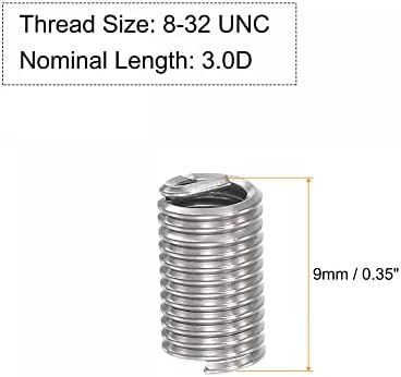 UXCELL WIRENE Inserções 8-32 UNC 3.0D 304 Aço inoxidável Tipo helicoidal parafuso de fios de arame enrugado Bainha de aço roscada