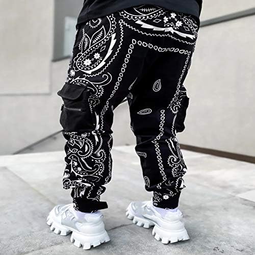 Badhub Hippie Boho Baggy Troushers Mens calças de moletom de rua populares, calças de harém de hip hop impressos para homens para homens