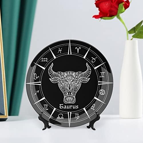 Signo do zodíaco Taurus ósseo engraçado porcelana de placas decorativas de placas de cerâmica redonda artesanato