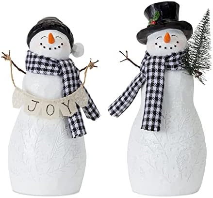 Conjunto de vida em casa contemporânea de 4 boneco de neve em preto e branco com lenço xadrez natal de 6 peças Figuras de