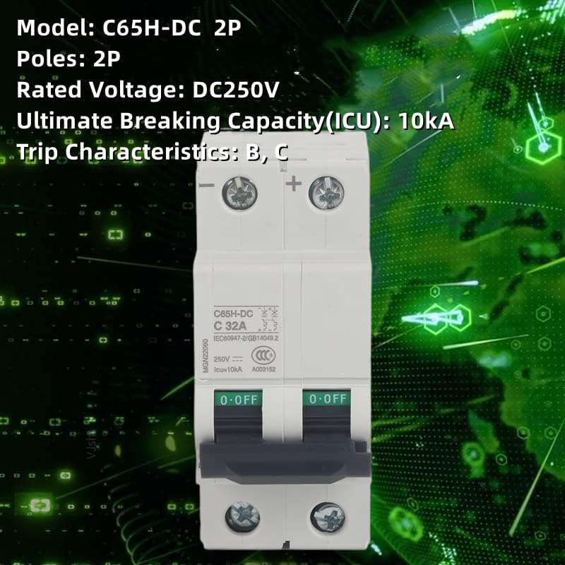Disjuntor em miniatura C65H-DC de baixa tensão de 250V para painéis solares 16a/32a/63a