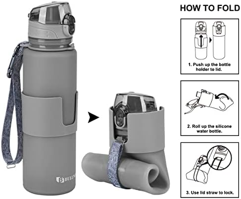 Bulunow Silicone Collapsible Water Bottle, Botão de água dobrável para viagem ao ar livre - Captura de torção à prova de vazamento