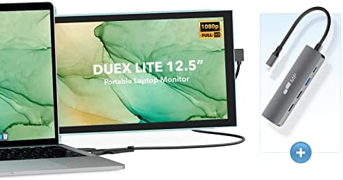 Duex Lite com hub 5 em 1 USB C, pixels móveis 12,5 Extensor de tela Full IPS IPS, plugue e play USB C/HDMI