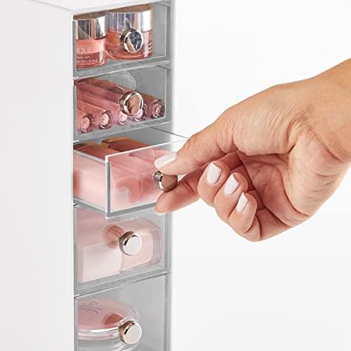 Organizador do Mdesign Plastic 5 -Drawer para armazenamento cosmético - organizador de maquiagem de armazenamento de 5 camadas - organização empilhável com gavetas para banheiro, vaidade ou mesa - coleção Lumiere, branco/transparente