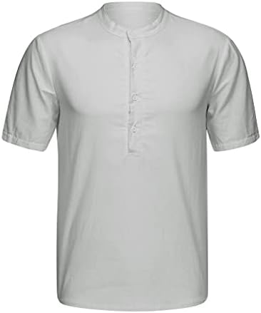 Linho de algodão masculino henley t camisetas - moda de manga curta redonda de pescoço muscular botão para baixo camisetas
