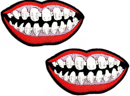 Kleenplus 2pcs. Red Smiley Smiley Smile Feliz Boca de boca Patch Lips Lips Boca de boca Patches bordados para vestir jeans Jeans JACES
