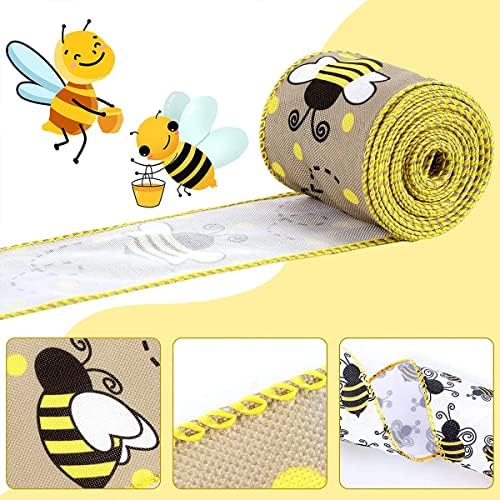 Bumble Bee Ribbons, fitas de borda com fio de 4 rolos, fitas de fita com fio de fita com fitas de fita de fitas para artesanato de bricolage, decoração de graduação, decoração de casa, favor da festa