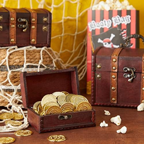 Conjunto de 3 pequenas caixas de baú de tesouro de madeira, caixas de armazenamento decorativas de estilo vintage para jóias,