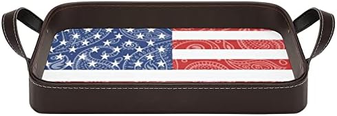 Paisley American Flag Leather Decorative Bandeja personalizada Organizador de armazenamento de bandeja com alças