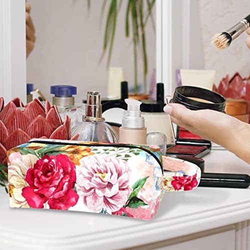 Bolsa de maquiagem tbouobt bolsa de bolsa cosmética bolsa bolsa com zíper, crânio de açúcar floral aquarela floral