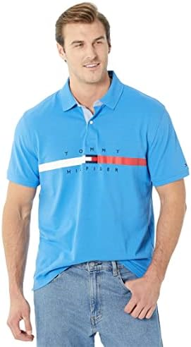 Tommy Hilfiger Men's Short Cotton Pique Flag Graphic Polo Shirt em ajuste personalizado