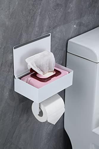 Day Moon projeta o suporte de papel higiênico com prateleira - dispensador de limpeza e armazenamento lavável se encaixa em qualquer banheiro, mantenha seus lenços úmidos ocultos - organizador de banheiro de montagem em parede de aço inoxidável - branco, grande