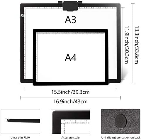 Caixa de luz de rastreamento, tábua de luz LED A3 com clipe magnético, cabo USB, lápis, almofada leve de desenho para
