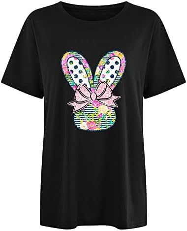 Summer Y2K Tops para mulheres, Dia da Páscoa Camiseta Camiseta Camiseta Oversize Blusa de túnica de túnica fofa de coelho