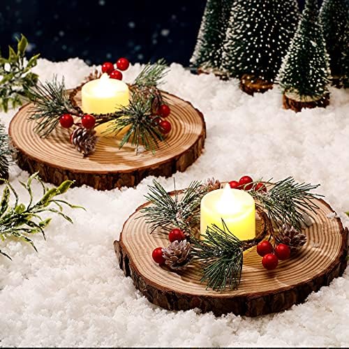 8 peças Christmas Velas flutuantes votivas com neve de vela de vela de Natal neve anéis de vela grinaldas sem chamas com velas lideradas